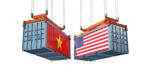 Freight containers with Vietnam and USA flag. 3D Rendering 