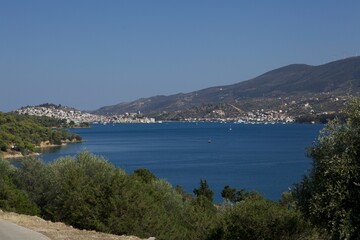Naklejka na ściany i meble Beautiful nature in summer and blue sea on the island of Poros. Greece