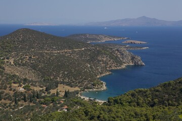 Fototapeta na wymiar Beautiful nature in summer and blue sea on the island of Poros. Greece