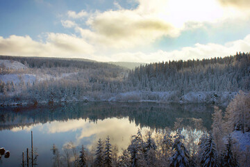 nice winter landscape with lake