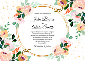 Wedding invitation card with watercolor floral