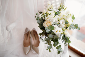elegant wedding bouquet of fresh natural flowers