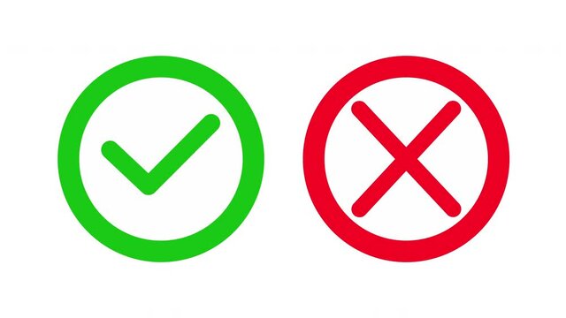 Checkmark animation. Check mark symbols. Tick sign in green color and Cross sign in red color. Yes and No symbols choice. 4K video