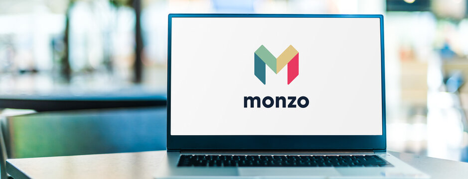 Laptop Computer Displaying Logo Of Monzo Bank