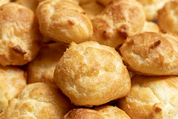 Fresh buns close-up as background.
