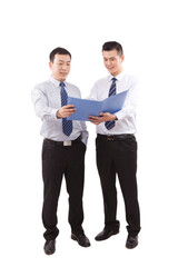 Two business men holding a folder