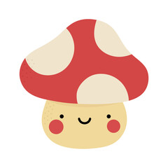 Mushroom kawaii logo with smiling face, vector 