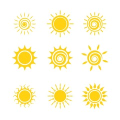 Set of sun icons logo vector in various design. Sun icon silhouette on white isolated background.