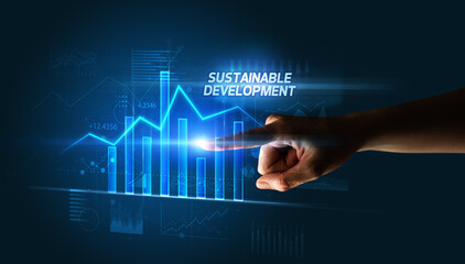 Hand touching SUSTAINABLE DEVELOPMENT button, business concept