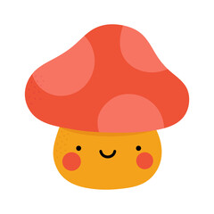 Mushroom kawaii logo with smiling face, vector 
