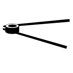 chopsticks holding sushi roll icon on white background. asian cuisine fast food sign. sushi restaurant symbol. flat style. sushi and roll with chopsticks.