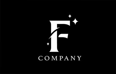 F alphabet letter logo for business and branding. Simple creative star design with swoosh in black and white colors. Can be used for a luxury company or icon lettering