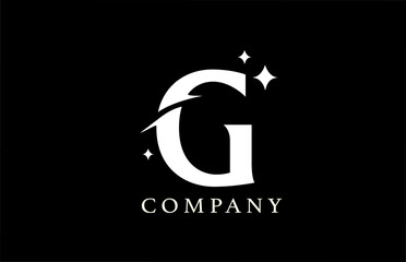 G alphabet letter logo for business and branding. Simple creative star design with swoosh in black and white colors. Can be used for a luxury company or icon lettering