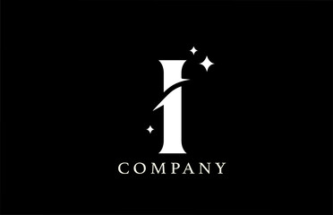 I alphabet letter logo for business and branding. Simple creative star design with swoosh in black and white colors. Can be used for a luxury company or icon lettering