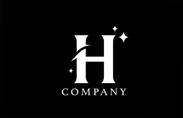 H alphabet letter logo for business and branding. Simple creative star design with swoosh in black and white colors. Can be used for a luxury company or icon lettering