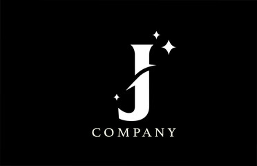 J alphabet letter logo for business and branding. Simple creative star design with swoosh in black and white colors. Can be used for a luxury company or icon lettering