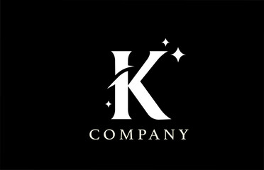 K alphabet letter logo for business and branding. Simple creative star design with swoosh in black and white colors. Can be used for a luxury company or icon lettering