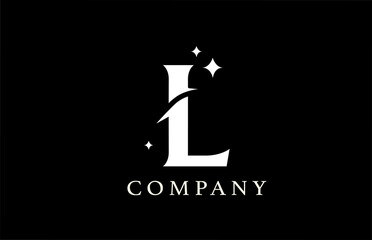 L alphabet letter logo for business and branding. Simple creative star design with swoosh in black and white colors. Can be used for a luxury company or icon lettering