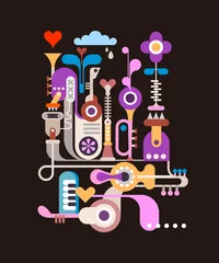 Wall murals Abstract Art Multicolor abstract design with music instruments isolated on a black background modern art vector illustration.