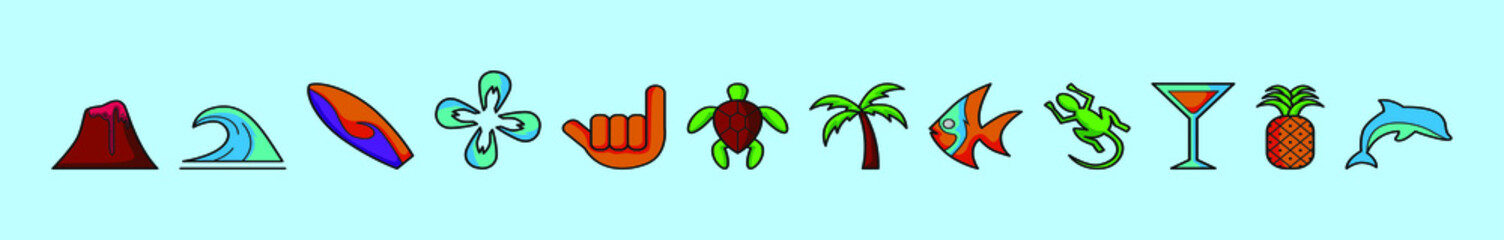 set of hawaii cartoon icon design template with various models. vector illustration isolated on blue background
