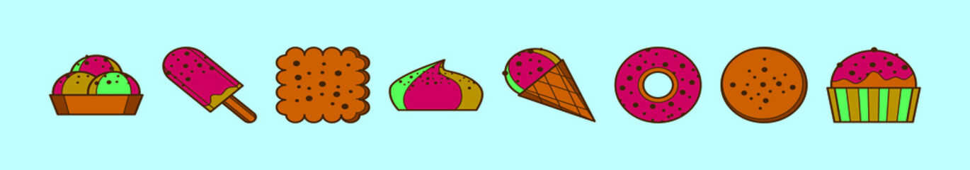 set of dessert cartoon icon design template with various models. vector illustration isolated on blue background