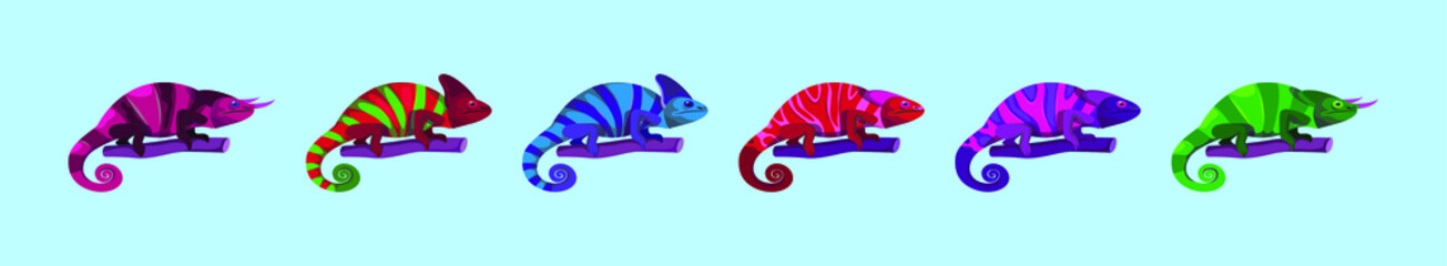 set of chameleon cartoon icon design template with various models. vector illustration isolated on blue background