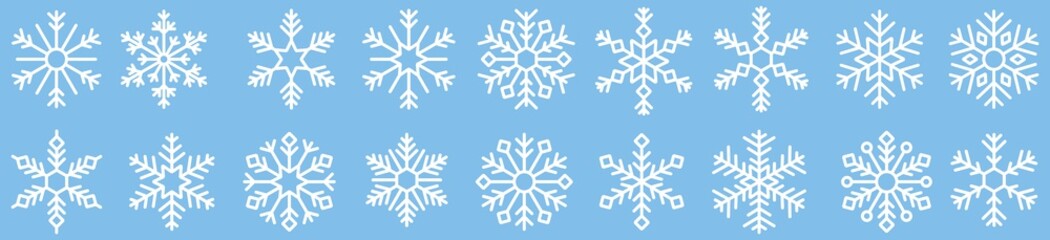 Snowflakes white icons set. snowflake winter isolated on blue background