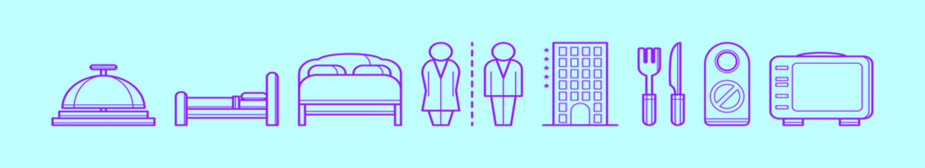 set of hotel element cartoon icon design template with various models. vector illustration isolated on blue background