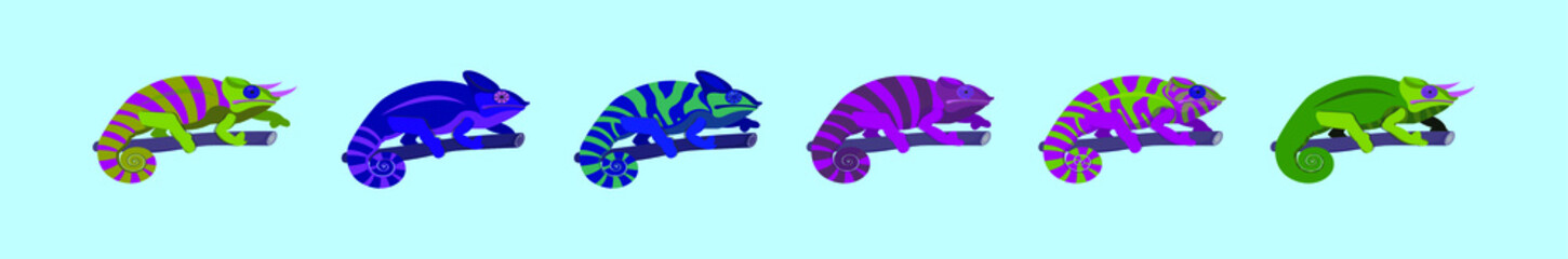 set of chameleon cartoon icon design template with various models. vector illustration isolated on blue background