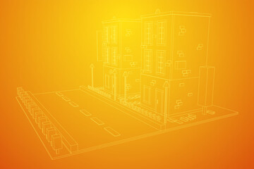 City building real estate concept. Wireframe low poly mesh vector illustration