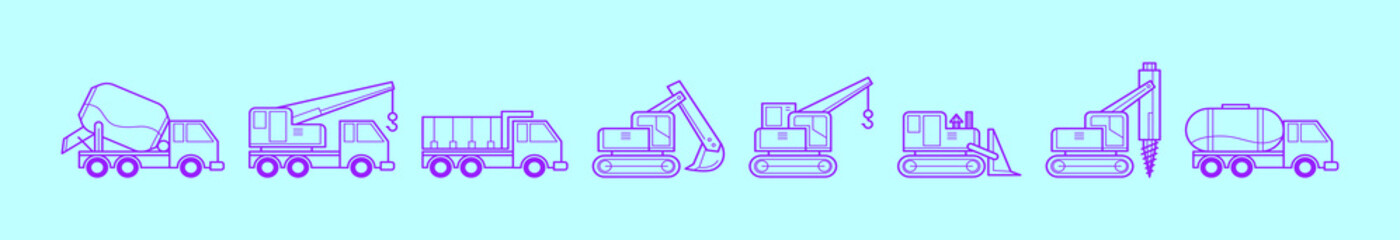 set of construction cartoon icon design template with various models. vector illustration isolated on blue background