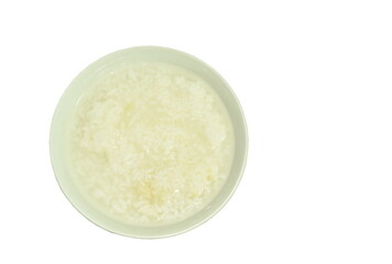 boiled rice in bowl on white background