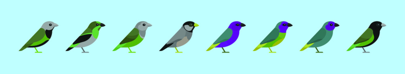set of birds cartoon icon design template with various models. vector illustration isolated on blue background