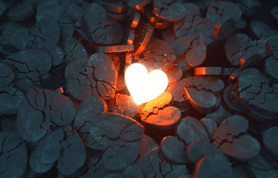 Glowing Heart with Broken Hearts