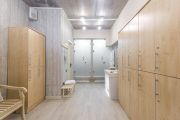 Modern shower room interior with wardrobes