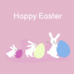 Obraz na płótnie Canvas Bunnies hunt Easter eggs. Spring banner with rabbits