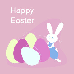 Easter card with bunny. Eggs hunt rebbit and eggs on banner