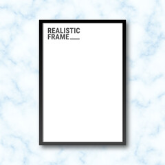 Realistic vertical picture frame isolated on marble background. Blank picture frame template. Empty photo frame mockup.
