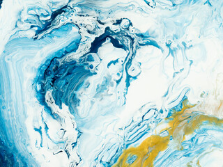 Blue with gold  fluid art, creative abstract hand painted background, marble texture, abstract ocean