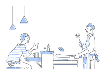 シンプルでお洒落な手描きの線画イラスト 料理をする男女 黄色 グレー 2色 Wall Mural Atelier Fmika シンプルでお洒落な手描きの線画イラスト 料理をする男女 黄色 グレー 2色 Wall Mural Atelier Fmika