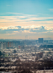 Ivano-Frankivsk city in haze on a winter day