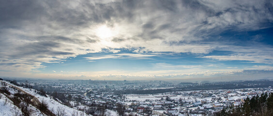 Ivano-Frankivsk city in haze on a winter day