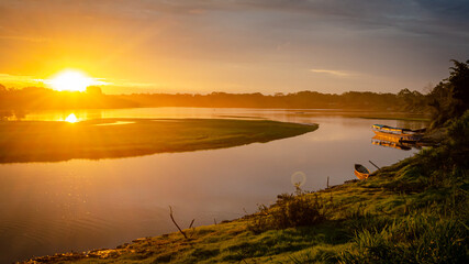 Sunset in the Ucayali river, Pucallpa, Perú.