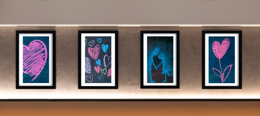 Heart drawing and love story In the gallery.panorama