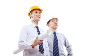 Two engineer portrait wearing a safety helmet 