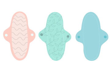 Cloth menstrual pads color icons. Handmade zero waste swap. Eco-friendly, washable menstrual pad. Period sanitary napkin. Feminine hygiene. Reusable sanitary towel. Isolated vector illustration