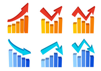 上昇と下降のグラフと矢印ベクターアイコンセット