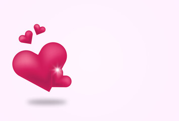 Red realistic hearts on the light red background. Romantic background with hearts best for valentines, women, mother day greeting invitation graphic design