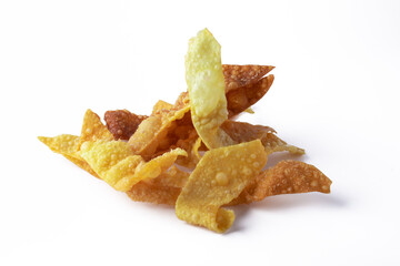 Crispy fried dumplings on a white background