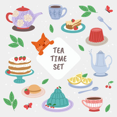 Tea time elements set.